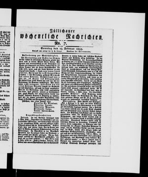 Züllichauer wöchentliche Nachrichten on Feb 15, 1835