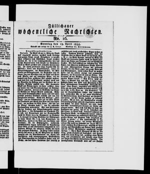 Züllichauer wöchentliche Nachrichten vom 19.04.1835