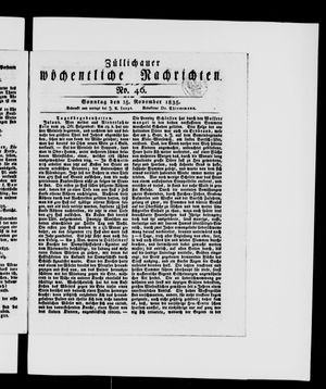 Züllichauer wöchentliche Nachrichten on Nov 15, 1835