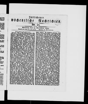 Züllichauer wöchentliche Nachrichten on Dec 13, 1835