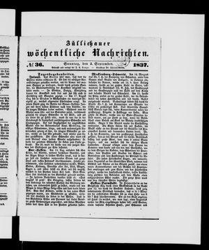 Züllichauer wöchentliche Nachrichten on Sep 3, 1837