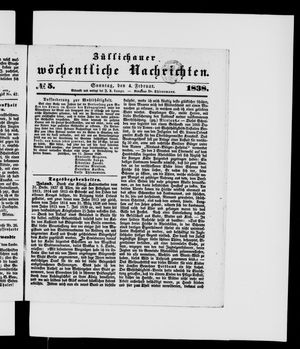 Züllichauer wöchentliche Nachrichten on Feb 4, 1838