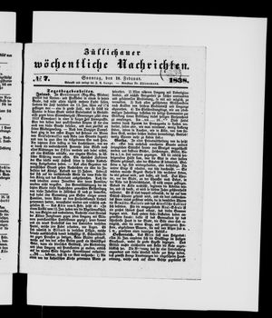 Züllichauer wöchentliche Nachrichten on Feb 18, 1838