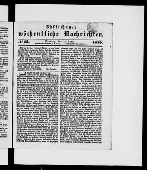 Züllichauer wöchentliche Nachrichten vom 14.04.1839