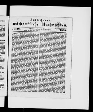 Züllichauer wöchentliche Nachrichten vom 22.09.1839