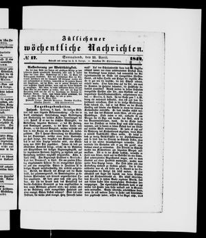 Züllichauer wöchentliche Nachrichten vom 23.04.1842