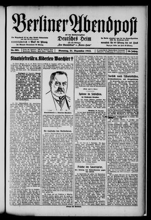 Berliner Abendpost vom 31.12.1912
