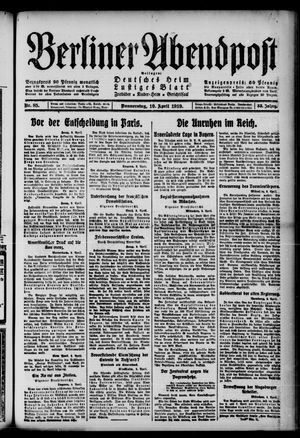 Berliner Abendpost vom 10.04.1919