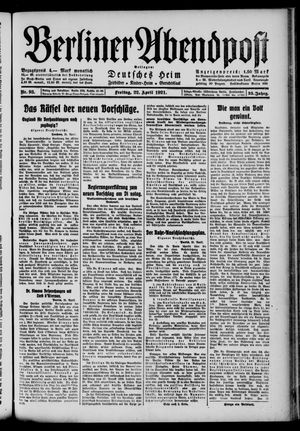 Berliner Abendpost vom 22.04.1921