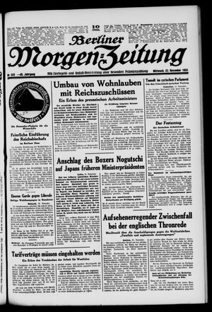 Berliner Morgen-Zeitung vom 22.11.1933