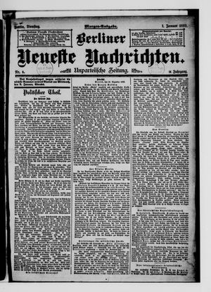 Berliner neueste Nachrichten vom 01.01.1889