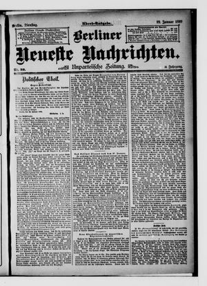 Berliner neueste Nachrichten vom 29.01.1889
