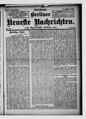 Berliner neueste Nachrichten vom 14.02.1889
