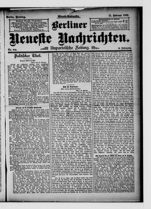 Berliner Neueste Nachrichten on Feb 15, 1889