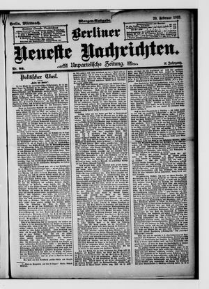 Berliner neueste Nachrichten on Feb 20, 1889