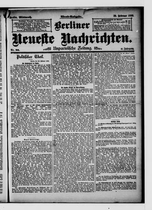 Berliner neueste Nachrichten vom 20.02.1889