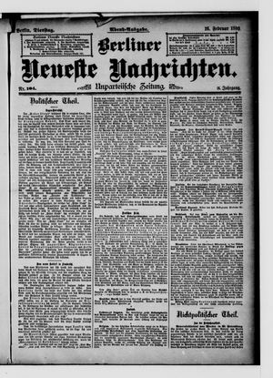 Berliner neueste Nachrichten vom 26.02.1889