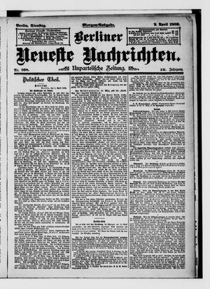 Berliner Neueste Nachrichten on Apr 2, 1889