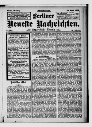 Berliner neueste Nachrichten vom 15.04.1889