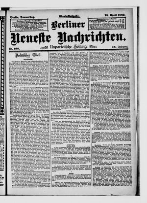 Berliner neueste Nachrichten vom 18.04.1889