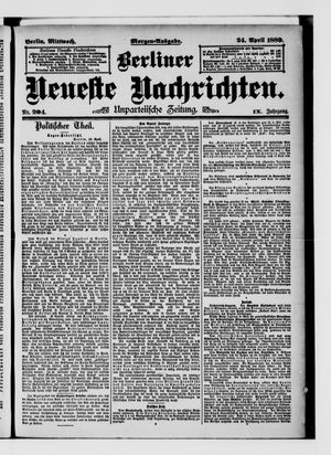 Berliner Neueste Nachrichten on Apr 24, 1889