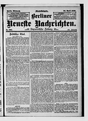Berliner neueste Nachrichten on Apr 24, 1889