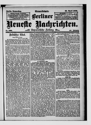 Berliner Neueste Nachrichten vom 25.04.1889