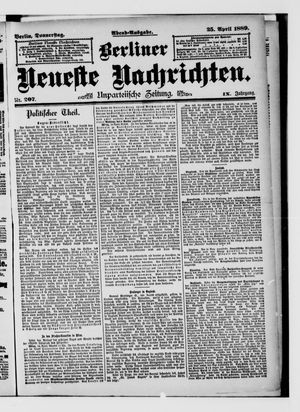 Berliner neueste Nachrichten on Apr 25, 1889