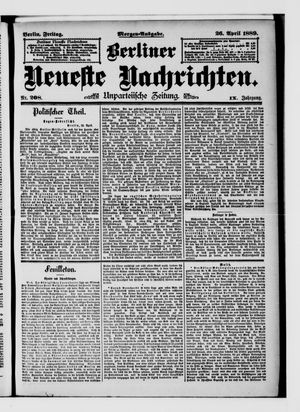 Berliner neueste Nachrichten vom 26.04.1889