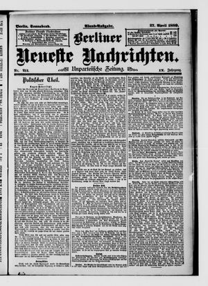 Berliner neueste Nachrichten vom 27.04.1889