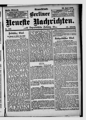 Berliner neueste Nachrichten vom 26.06.1889