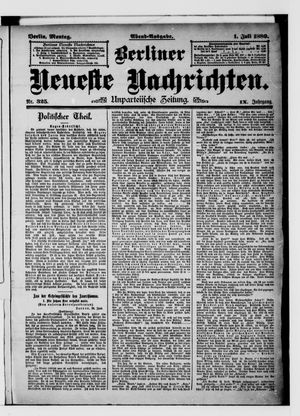 Berliner Neueste Nachrichten vom 01.07.1889