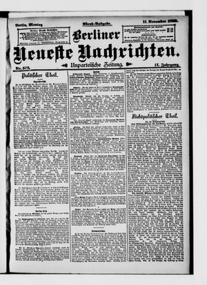 Berliner Neueste Nachrichten vom 11.11.1889