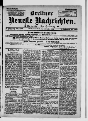 Berliner Neueste Nachrichten on Oct 3, 1891