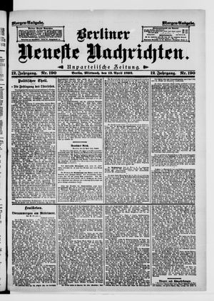 Berliner neueste Nachrichten on Apr 13, 1892