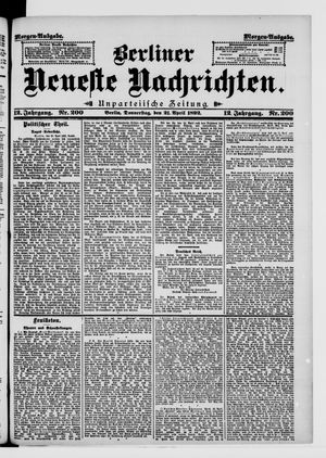 Berliner neueste Nachrichten vom 21.04.1892
