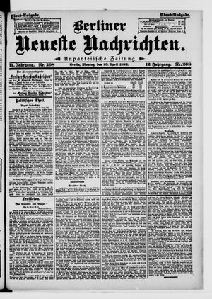 Berliner neueste Nachrichten on Apr 25, 1892