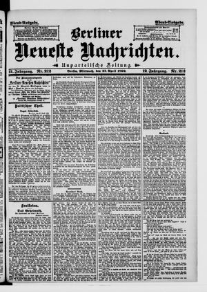 Berliner neueste Nachrichten vom 27.04.1892