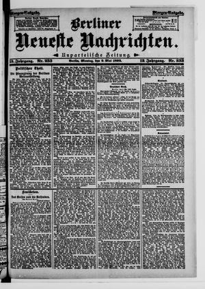Berliner neueste Nachrichten on May 9, 1892