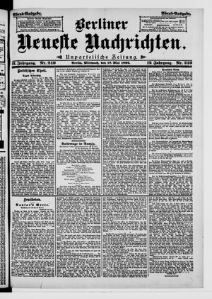 Berliner neueste Nachrichten on May 18, 1892