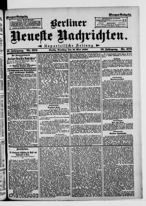 Berliner neueste Nachrichten on May 31, 1892