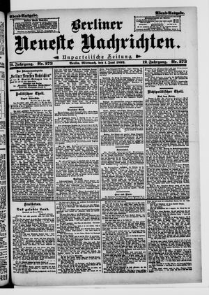 Berliner neueste Nachrichten vom 01.06.1892