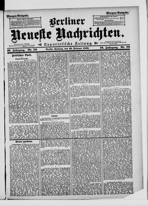 Berliner neueste Nachrichten on Feb 16, 1896
