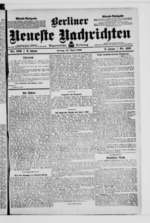 Berliner neueste Nachrichten on Apr 27, 1906
