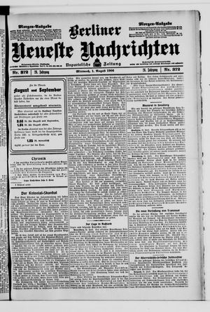 Berliner Neueste Nachrichten on Aug 1, 1906