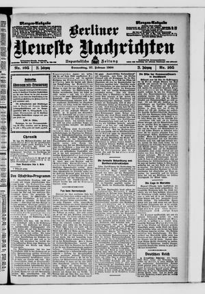 Berliner neueste Nachrichten vom 27.02.1908