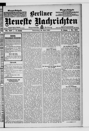 Berliner Neueste Nachrichten on Apr 30, 1908