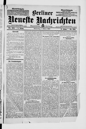 Berliner Neueste Nachrichten vom 01.10.1908