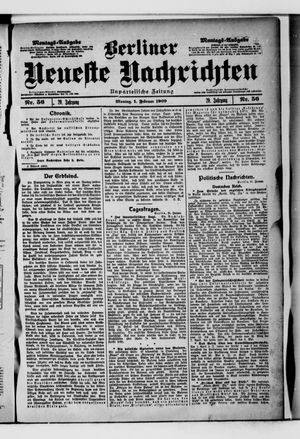Berliner neueste Nachrichten vom 01.02.1909