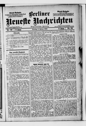 Berliner neueste Nachrichten vom 02.02.1909